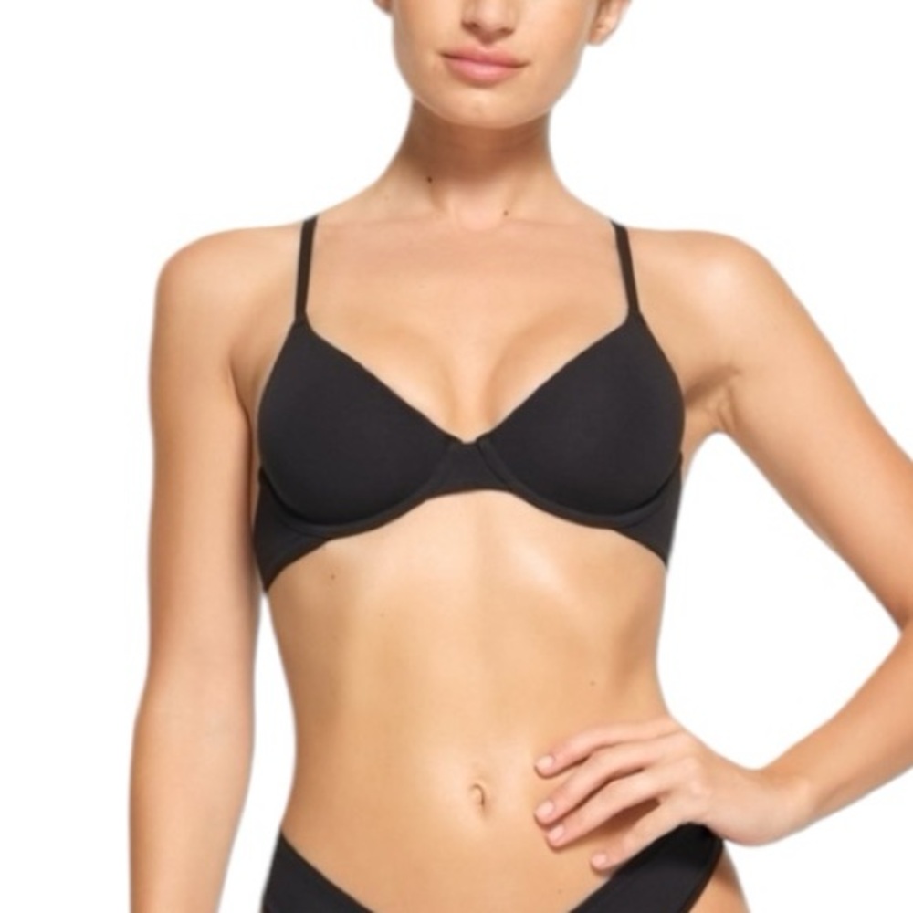 NWT SKIMS Black Cotton Jersey Underwire Bra Size 34D